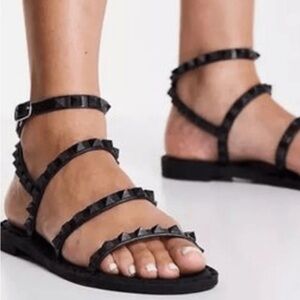 Steve Madden Black Studded Strappy Flat Sandals